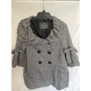 Last Kiss Jacket Womens 1X Gray Tweed Ruffle Collar‎ Romantic Classic Symphony